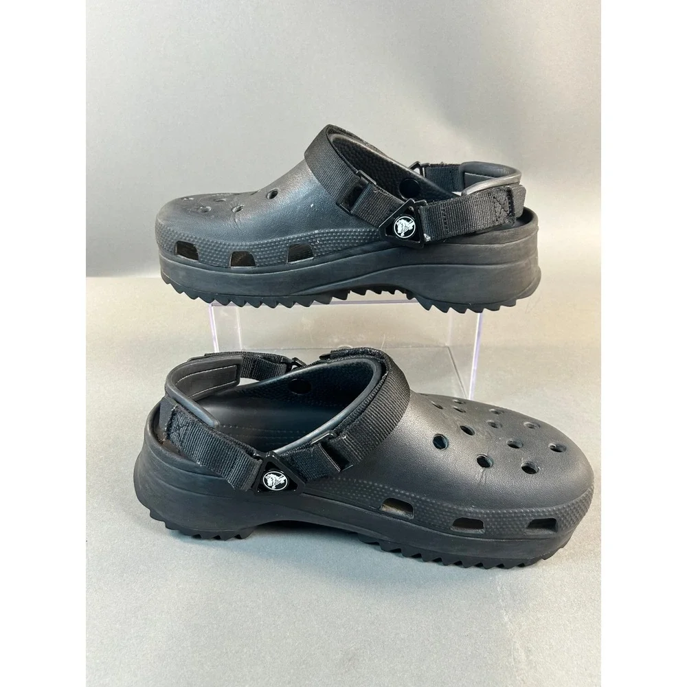 Crocs Classic Hiker Clog Black Platform Adjustable Strap Sandals Mens 8 Women 10